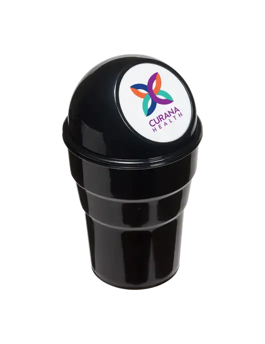 Black Car Cup Holder Trash Can w/Curana Health Logo
