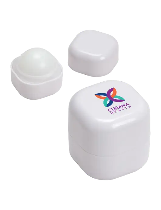 White Chap Cube Vanilla Lip Balm w/Curana Health Logo