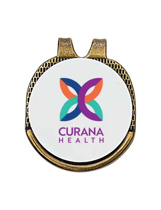 Antique Gold Hat Clip w/Golf Ball Marker w/Curana Health Logo