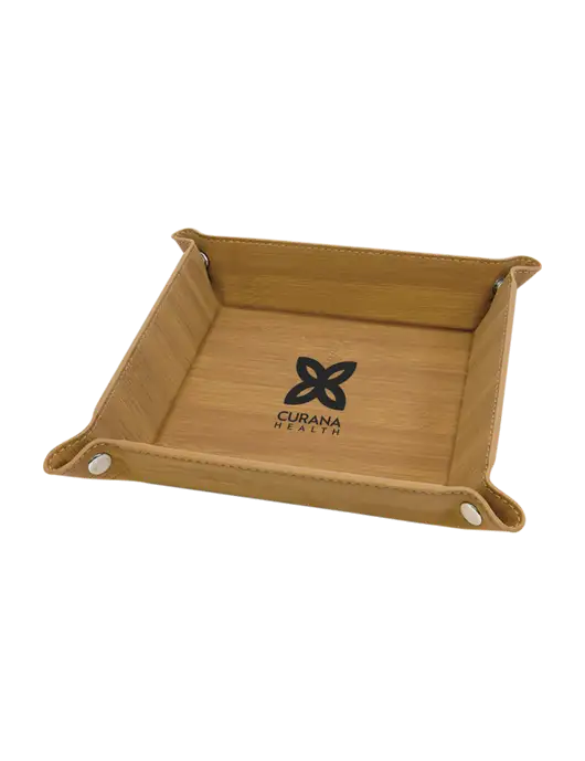 Bamboo Leatherette Valet Tray, 6 x 6 w/Curana Health Logo