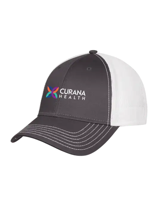 Dark Grey/White Mesh Trucker Cap Snap Back w/Curana Health Logo