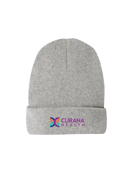Recycled Light Heather Grey Beanie w/Curana Health Logo