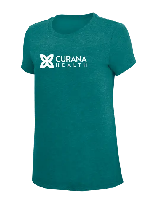 Womens Simply Soft Heathered Dark Teal 4.5oz  Poly/Combed Ring Spun Cotton T-Shirt w/Curana Health Logo