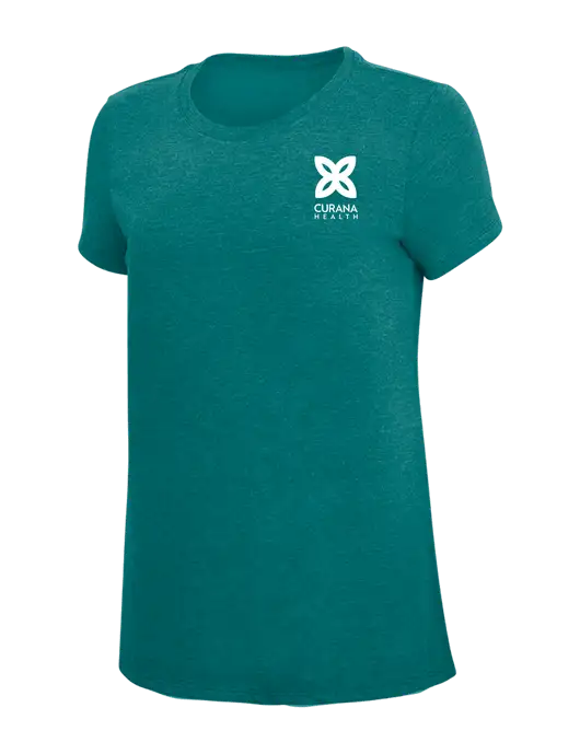 Womens Simply Soft Heathered Dark Teal 4.5oz  Poly/Combed Ring Spun Cotton T-Shirt w/Curana Health Logo