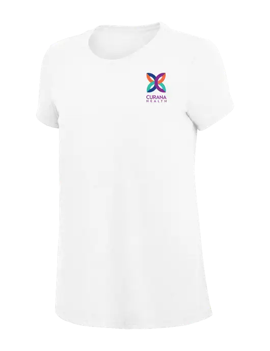Womens Simply Soft White 4.5oz Poly/Combed Ring Spun Cotton T-Shirt
 w/Curana Health Logo