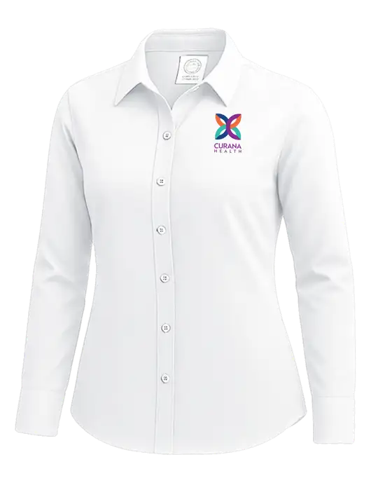 Brooks Brothers Womens White Wrinkle-Free Stretch Nailhead Shirt w/Curana Health Logo