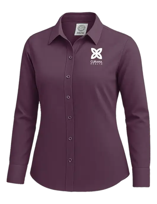 Brooks Brothers Womens Eggplant Wrinkle-Free Stretch Nailhead Shirt w/Curana Health Logo