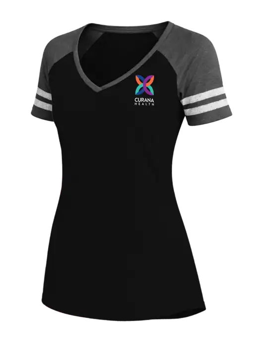 Womens Black/Charcoal Heather V-Neck Game Tee w/Curana Health Logo