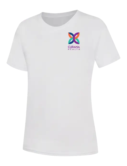 Womens White Core Blend Tee w/Curana Health Logo