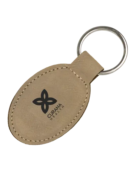 Tan Leatherette Oval Keychain w/Curana Health Logo