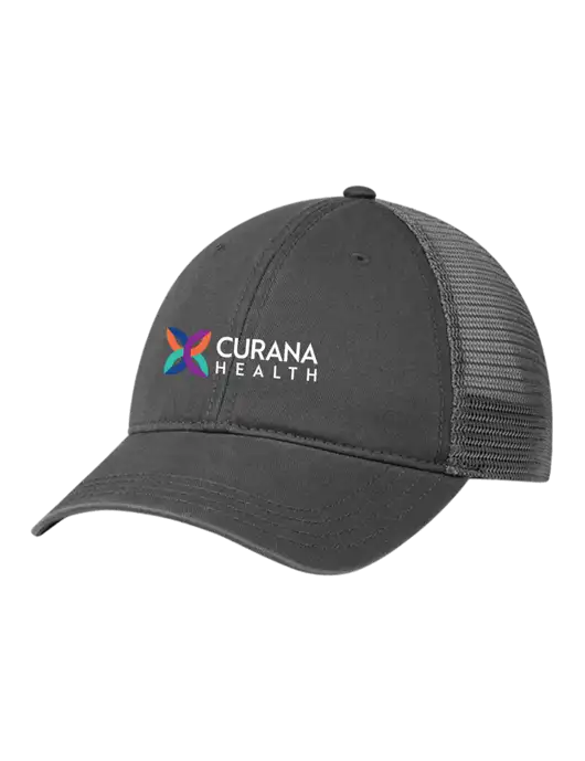Richardson 111 Garment Washed Trucker Cap Charcoal w/Charcoal Mesh w/Curana Health Logo