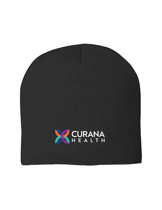 Solid Black Element Knit Beanie w/Curana Health Logo
