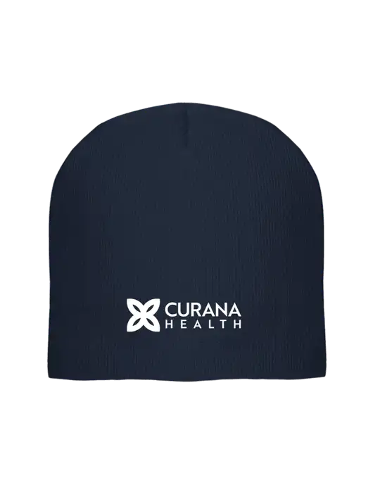 Solid Navy Element Knit Beanie w/Curana Health Logo