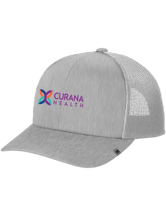 TravisMathew Light Medium Grey Heather Cruz Trucker Cap w/Curana Health Logo