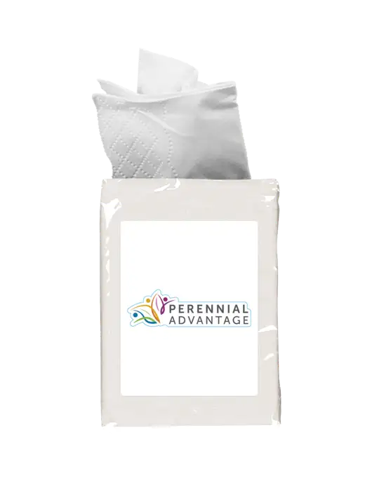 White Mini Tissue Packet w/Perennial Advantage Logo