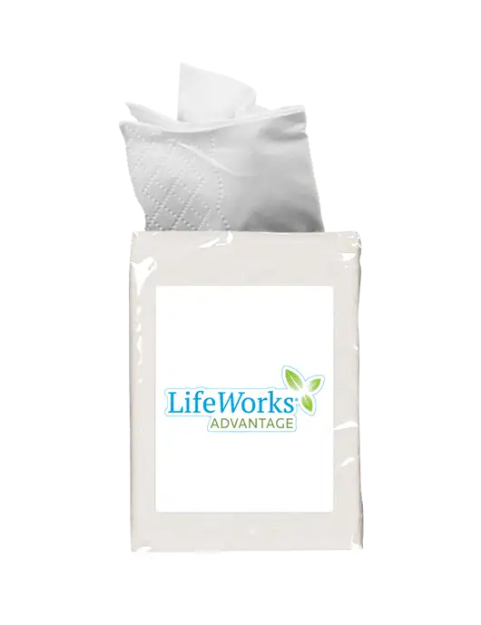 White Mini Tissue Packet w/LifeWorks Advantage Logo