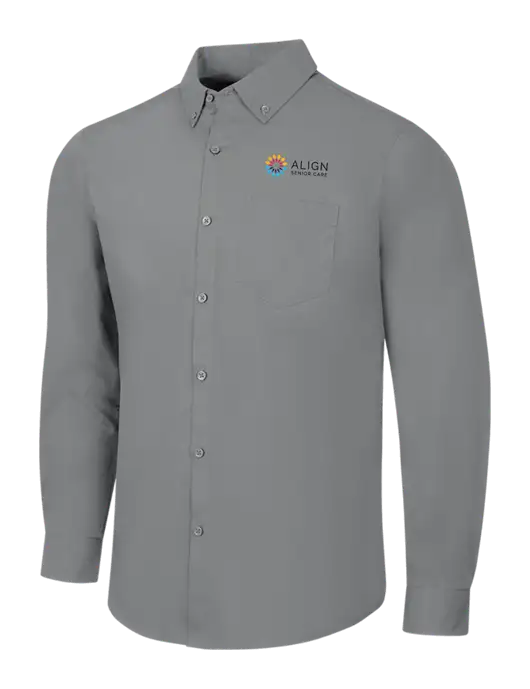Medium Grey Long Sleeve Carefree Poplin Shirt w/Align Senior Care Logo