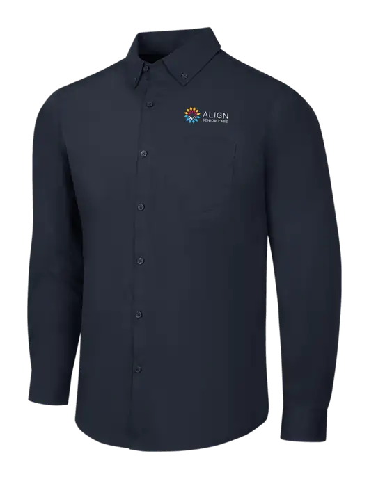 Navy Long Sleeve Carefree Poplin Shirt w/Align Senior Care Logo