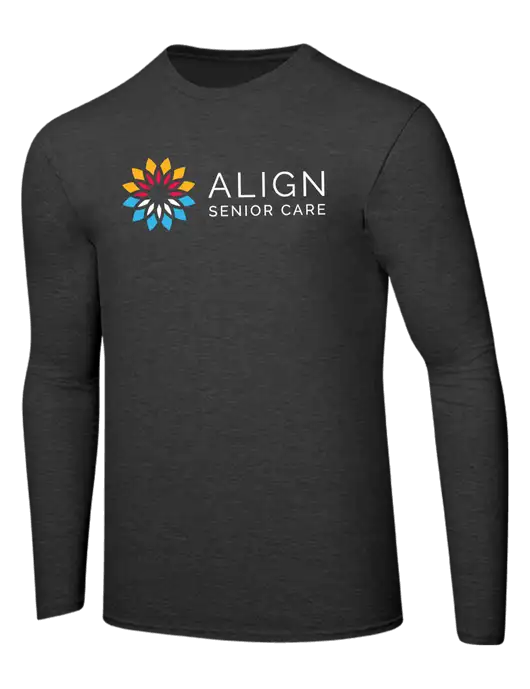 Ring Spun Dark Heather Grey 4.5 oz Long Sleeve T-Shirt w/Align Senior Care Logo