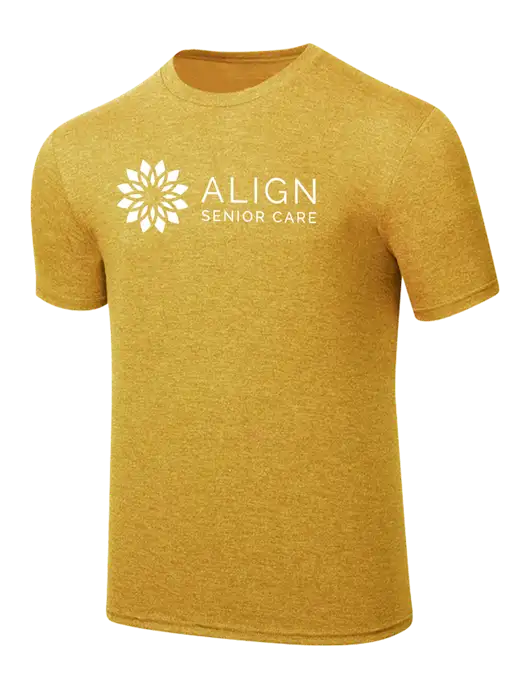 Simply Soft Yellow Gold Heathered 4.5oz Poly/Combed Ring Spun Cotton T-Shirt
 w/Align Senior Care Logo
