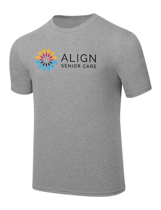Simply Soft Heathered Light Grey 4.5oz  Poly/Combed Ring Spun Cotton T-Shirt w/Align Senior Care Logo