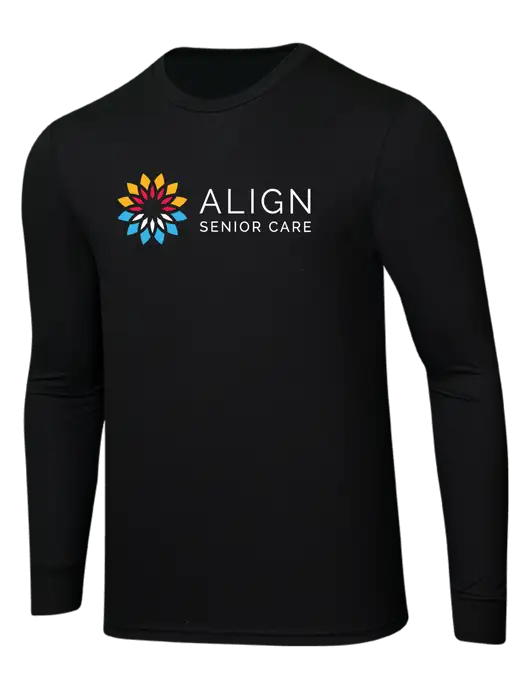 Simply Soft Long Sleeve Black 4.5 oz, Poly/Combed Ring Spun Cotton T-Shirt w/Align Senior Care Logo