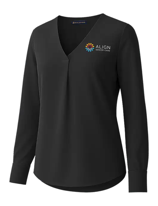 Brooks Brothers Womens Black Open-Neck Satin Blouse  w/Align Senior Care Logo