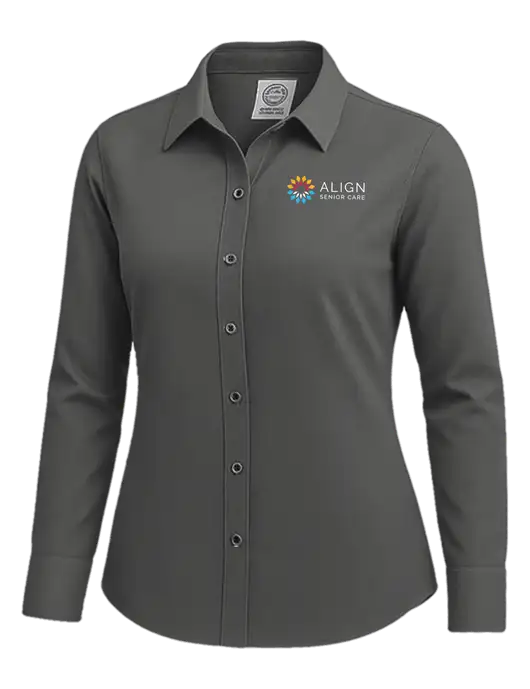 Brooks Brothers Womens Dark Grey Wrinkle-Free Stretch Nailhead Shirt w/Align Senior Care Logo