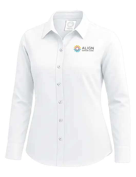 Brooks Brothers Womens White Wrinkle-Free Stretch Nailhead Shirt w/Align Senior Care Logo