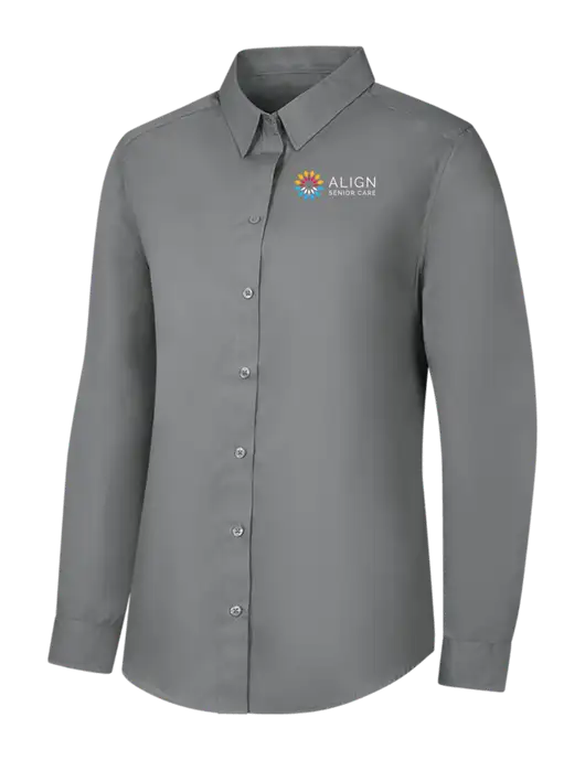 Womens Medium Grey Long Sleeve Carefree Poplin Shirt w/Align Senior Care Logo