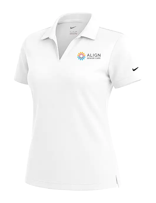 NIKE White Womens Dri-Fit Micro Pique Polo w/Align Senior Care Logo