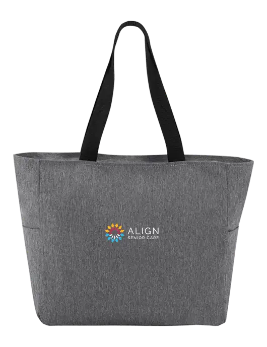Everyday Heather Grey Zip Tote  w/Align Senior Care Logo