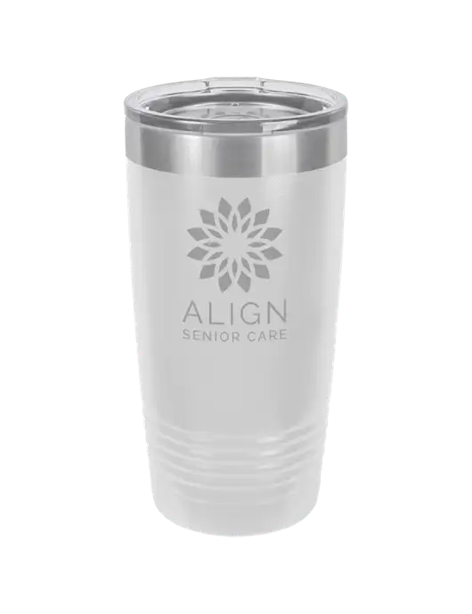 Polar Camel 20 oz Powder Coated White Vacuum Insulated Tumbler  w/Align Senior Care Logo