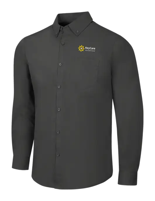 Dark Grey Long Sleeve Carefree Poplin Shirt w/KeyCare Advantage Logo