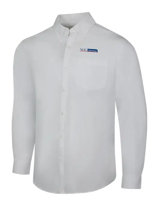 White Long Sleeve Carefree Poplin Shirt w/NHC Advantage Logo