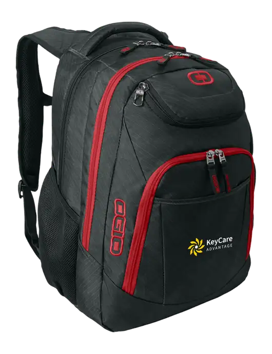 OGIO Dark Grey/Red Excelsior Laptop Backpack w/KeyCare Advantage Logo