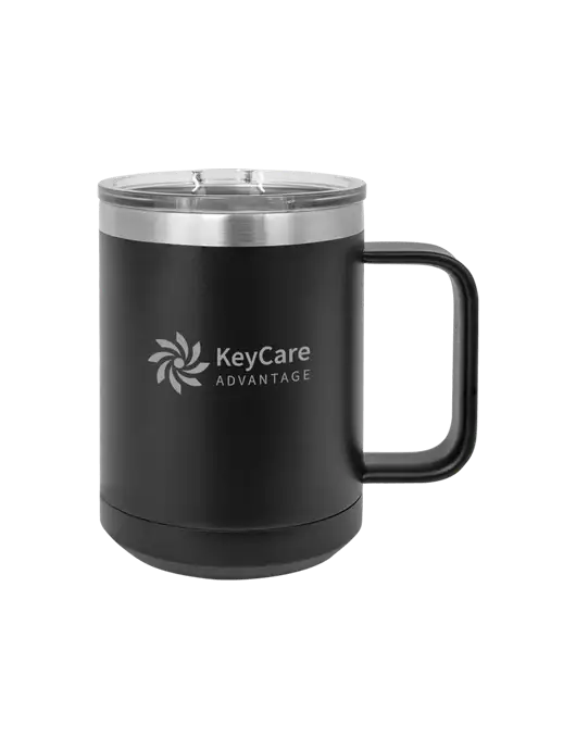 Polar Camel 15 oz Powder Coated Black Vacuum Insulated Mug with Slider Lid w/KeyCare Advantage Logo