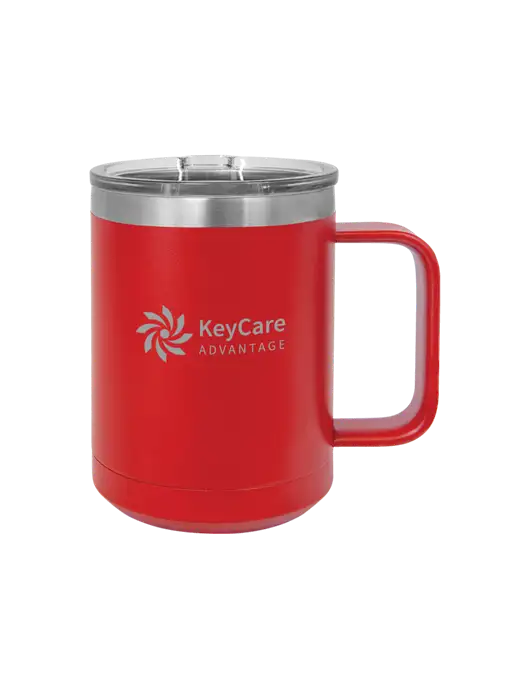 Polar Camel 15 oz Powder Coated Red Vacuum Insulated Mug with Slider Lid w/KeyCare Advantage Logo