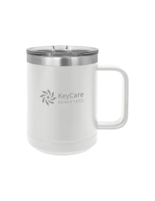 Polar Camel 15 oz Powder Coated White Vacuum Insulated Mug with Slider Lid w/KeyCare Advantage Logo
