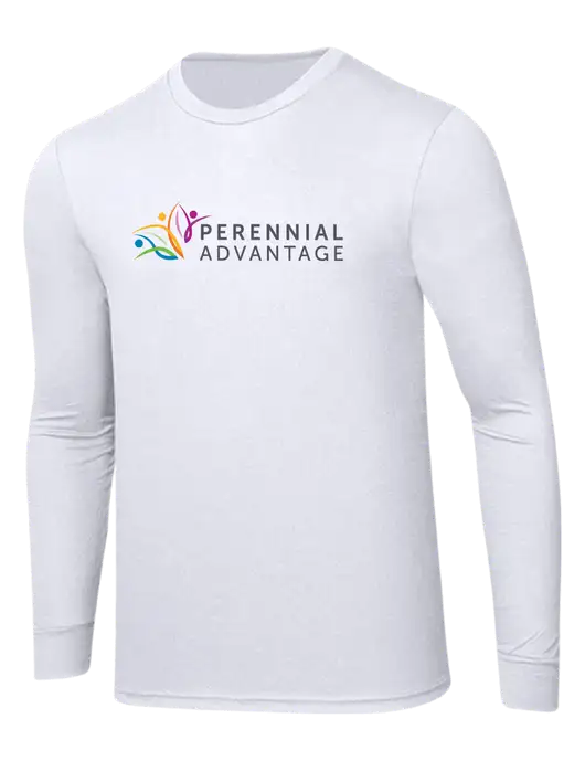 Simply Soft Long Sleeve White 4.5 oz, Poly/Combed Ring Spun Cotton T-Shirt w/Perennial Advantage Logo