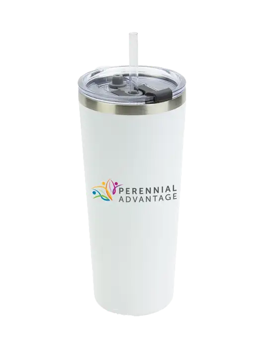 Brighton White 20 oz Insulated Tumbler & Straw w/Perennial Advantage Logo