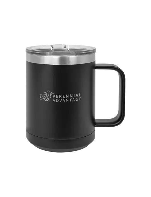 Polar Camel 15 oz Powder Coated Black Vacuum Insulated Mug with Slider Lid w/Perennial Advantage Logo