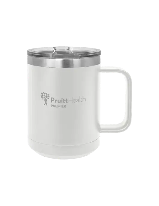 Polar Camel 15 oz Powder Coated White Vacuum Insulated Mug with Slider Lid w/PruittHealth Logo