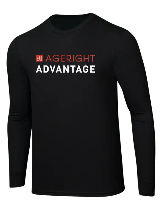 Simply Soft Long Sleeve Black 4.5 oz, Poly/Combed Ring Spun Cotton T-Shirt w/Ageright Advantage Logo