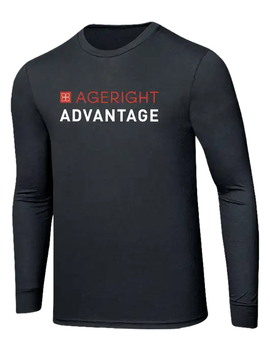Simply Soft Long Sleeve Black Frost 4.5 oz, Poly/Combed Ring Spun Cotton T-Shirt w/Ageright Advantage Logo