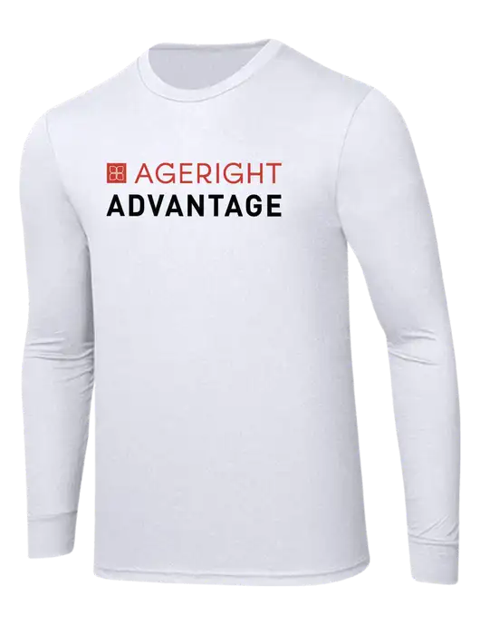 Simply Soft Long Sleeve White 4.5 oz, Poly/Combed Ring Spun Cotton T-Shirt w/Ageright Advantage Logo