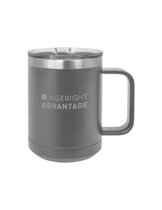 Polar Camel 15 oz Powder Coated Grey Vacuum Insulated Mug with Slider Lid w/Ageright Advantage Logo
