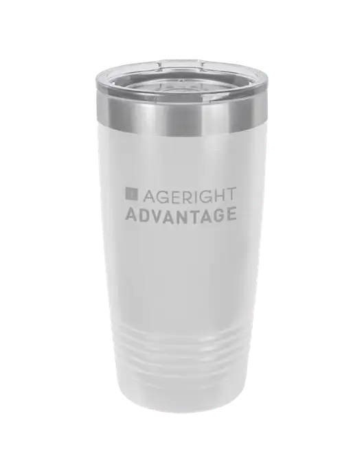 Polar Camel 20 oz Powder Coated White Vacuum Insulated Tumbler  w/Ageright Advantage Logo